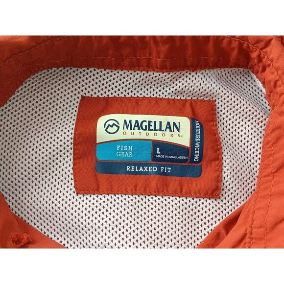 Magellan Outdoors Women Shirt Orange Relaxed Fit Button Up Fish Gear Workwear L - Picture 5 of 12